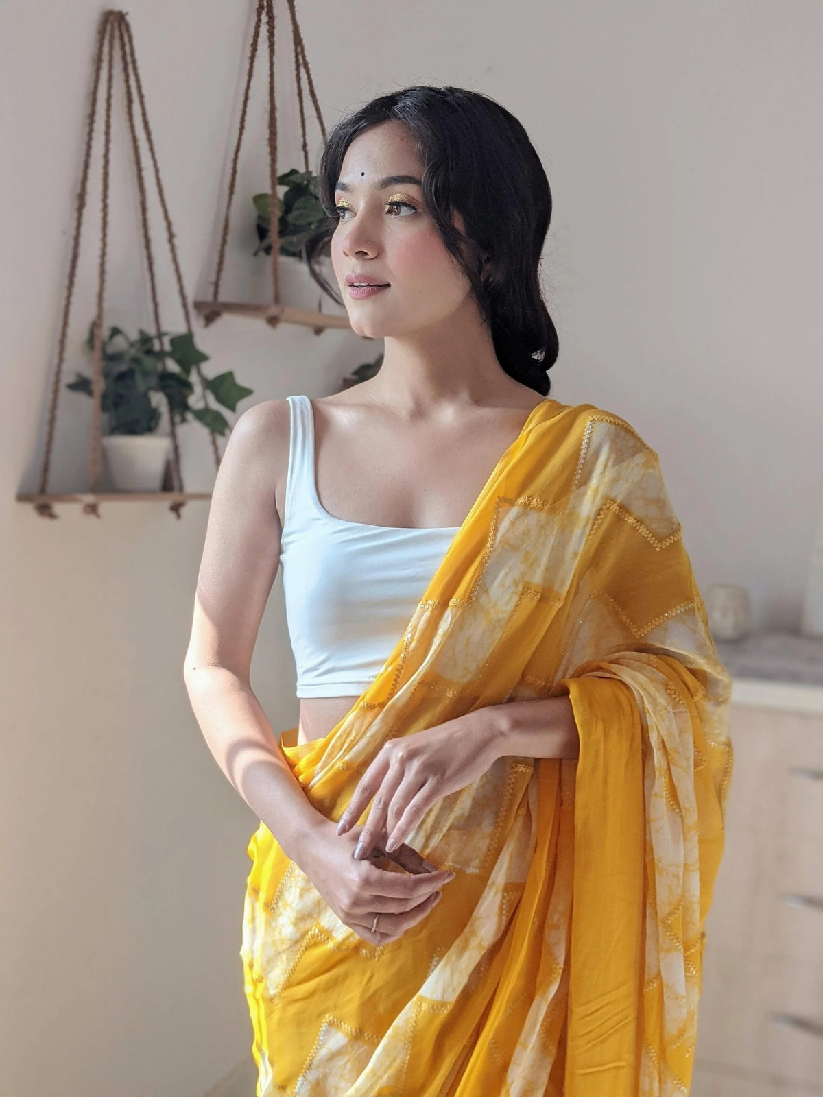 Viscose Georgette Saree with Shibori Print and Thread & Sequins Work