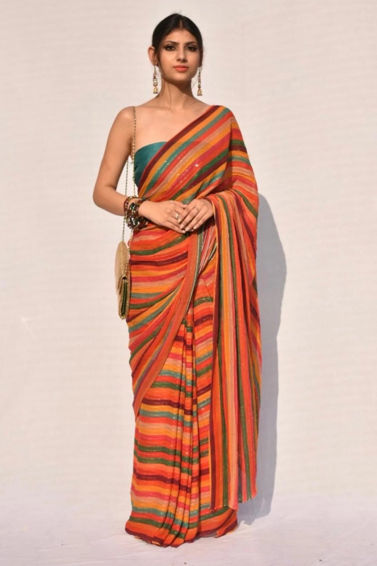 Vibrant Georgette Saree with Boho Sequin Border and Threadwork