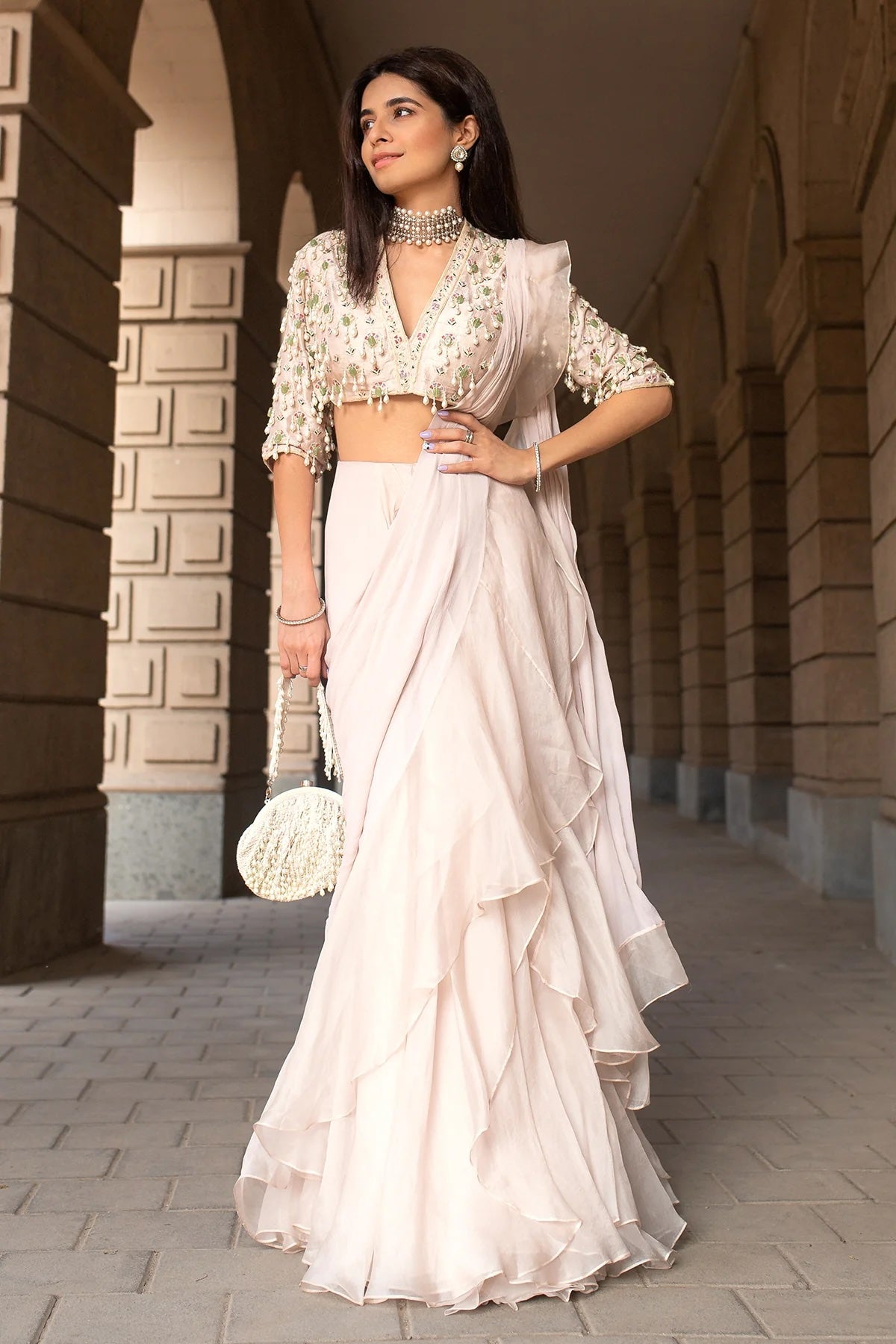 Prerna Mehra in Chiffon Organza Ruffled Saree