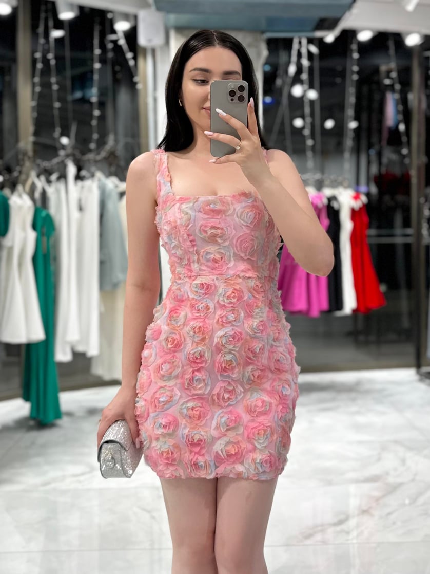 Shea Pink Rose Embossed Mini Dress