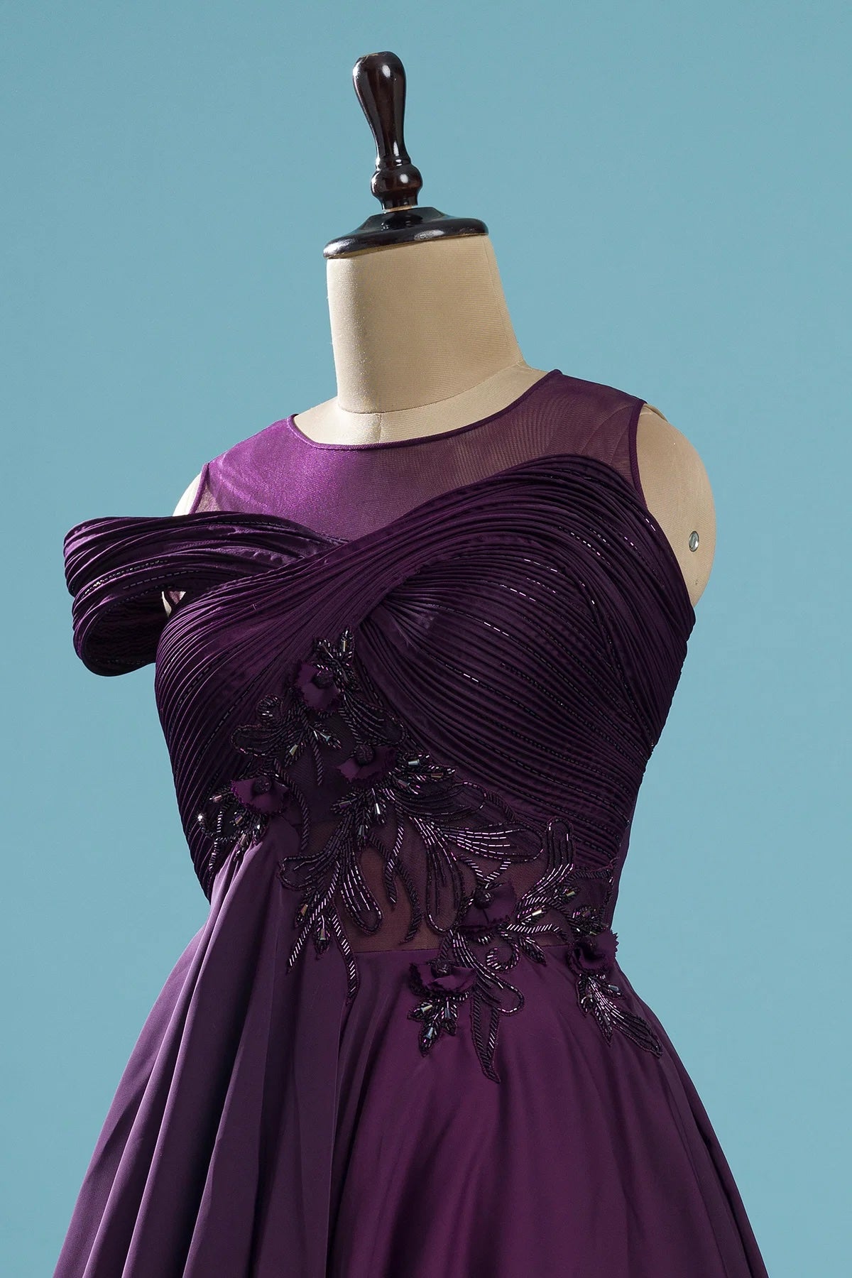 Winter Bloom Purple Cutdana Embroidered Satin Indo-Western Gown