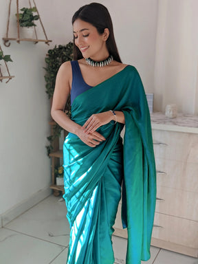 Dual Tone Silk Saree in Teal Green and Blue