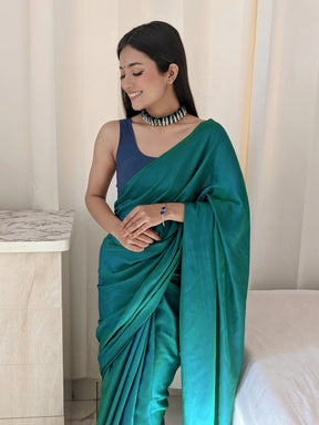 Dual Tone Silk Saree in Teal Green and Blue