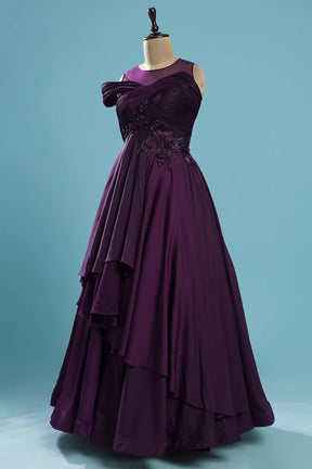 Winter Bloom Purple Cutdana Embroidered Satin Indo-Western Gown