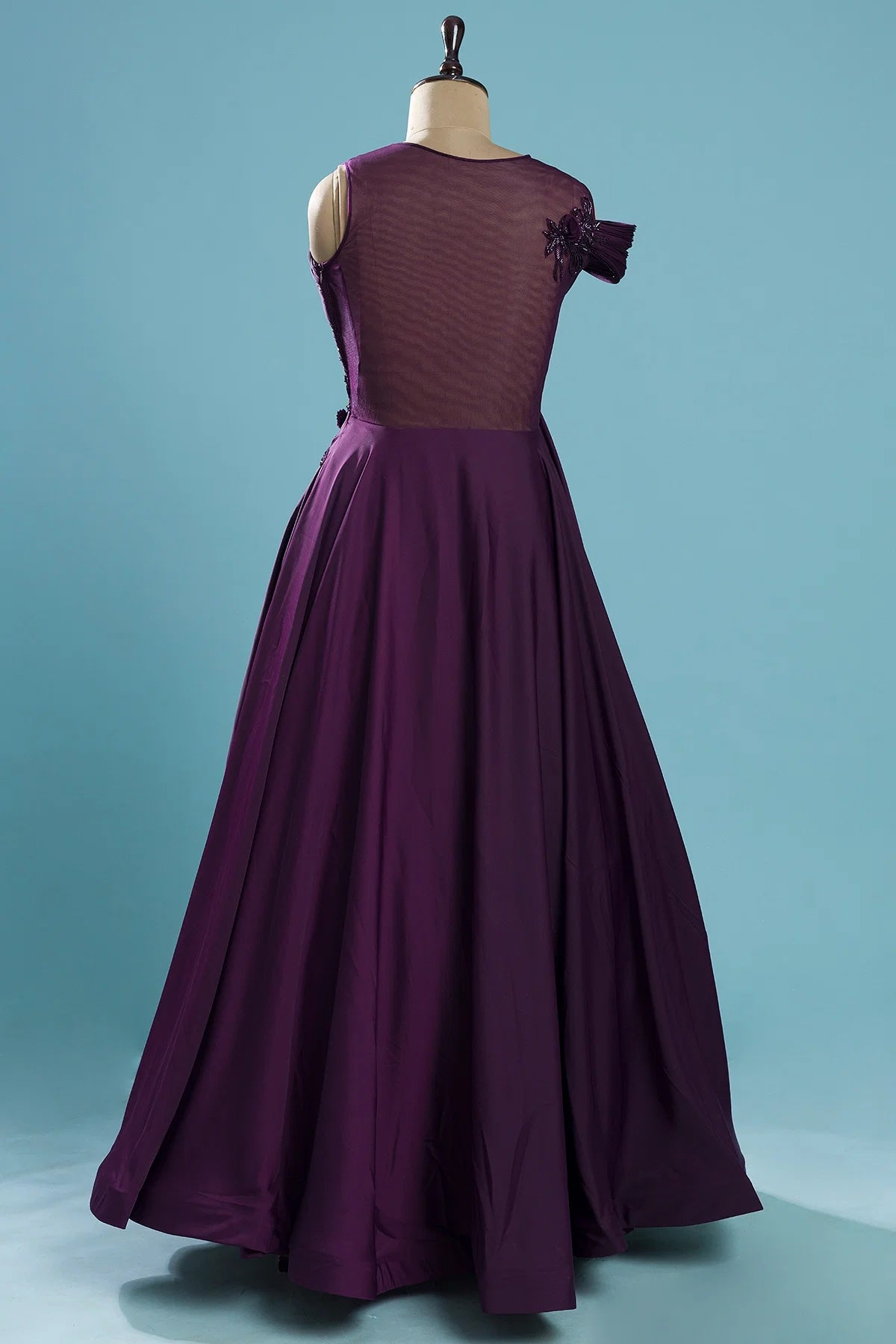 Winter Bloom Purple Cutdana Embroidered Satin Indo-Western Gown