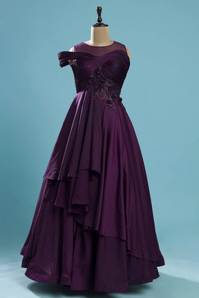 Winter Bloom Purple Cutdana Embroidered Satin Indo-Western Gown