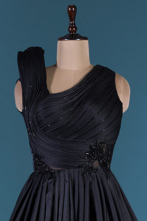 Black Sequins Embroidered Satin Cocktail Gown