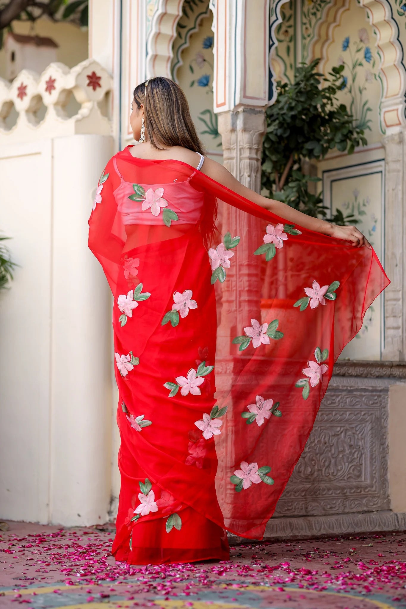 Scarlet Artistry Bold Scarlet Red Chiffon Saree for Special Occasions