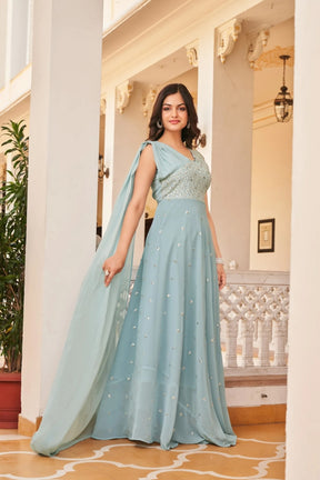 Georgette Embroidered Buti Gown Dress Elegant Fusion of Tradition