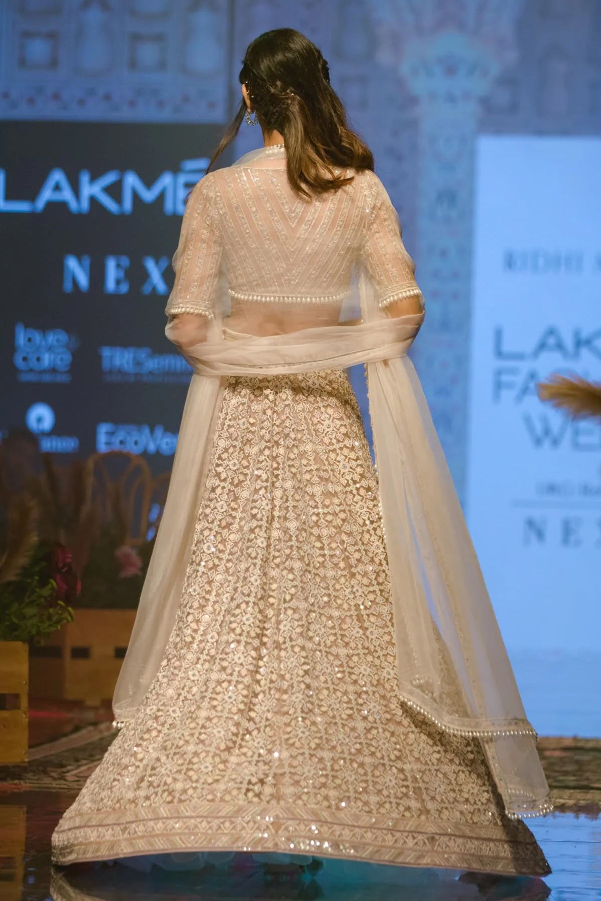 Diana Penty in Champagne and Ivory Embroidered Lehenga with Organza Dupatta