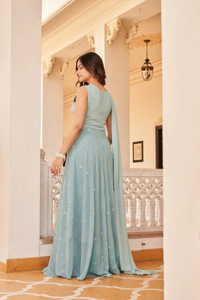 Georgette Embroidered Buti Gown Dress Elegant Fusion of Tradition