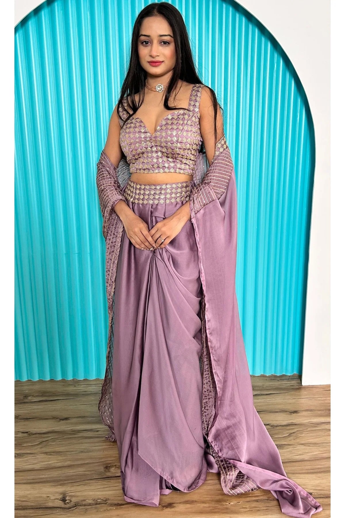 Premium Indo-Western Kasturi Silk Outfit for Women Luxurious Fusion of Tradition