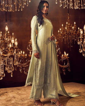 Mint Green Paani Sequins Chikankari Border Suit | Elegant and Refined Ethnic Wear