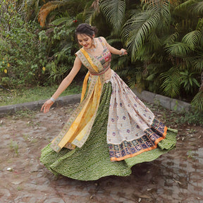 Elegant Bandhej Patola Foil Print Lehenga Choli: Fully Stitched for Effortless Style