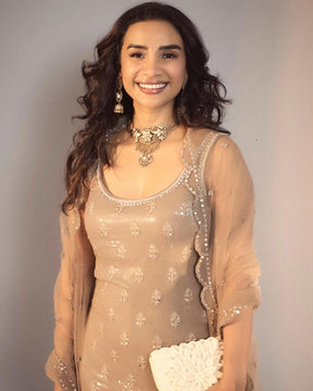 Patralekhaa Taupe Sequins and Mirror Work Suit | Elegant and Glamorous Ethnic Wear