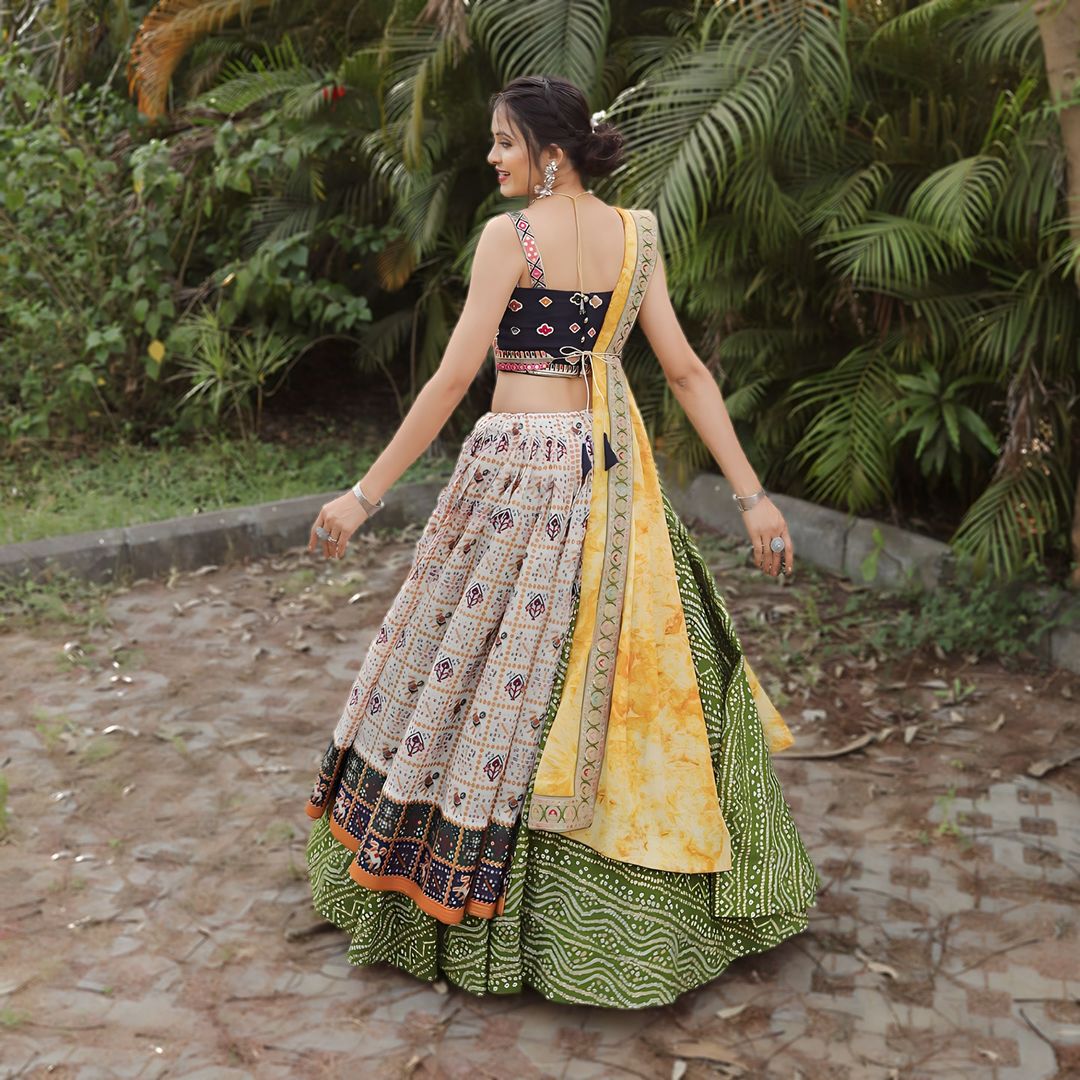 Elegant Bandhej Patola Foil Print Lehenga Choli: Fully Stitched for Effortless Style