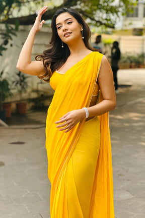 Divya Agarwal in Chiffon Saree and Chanderi Blouse