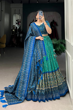 Elegant Bandhej with Ajarakh Print Silk Lehenga Choli - Traditional Festive Wear