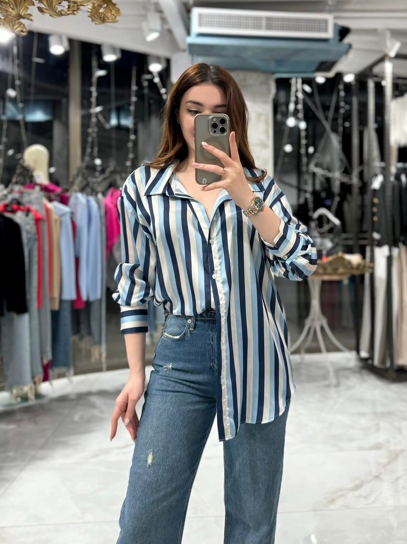 Luxurious Lita Blue Satin Shirt