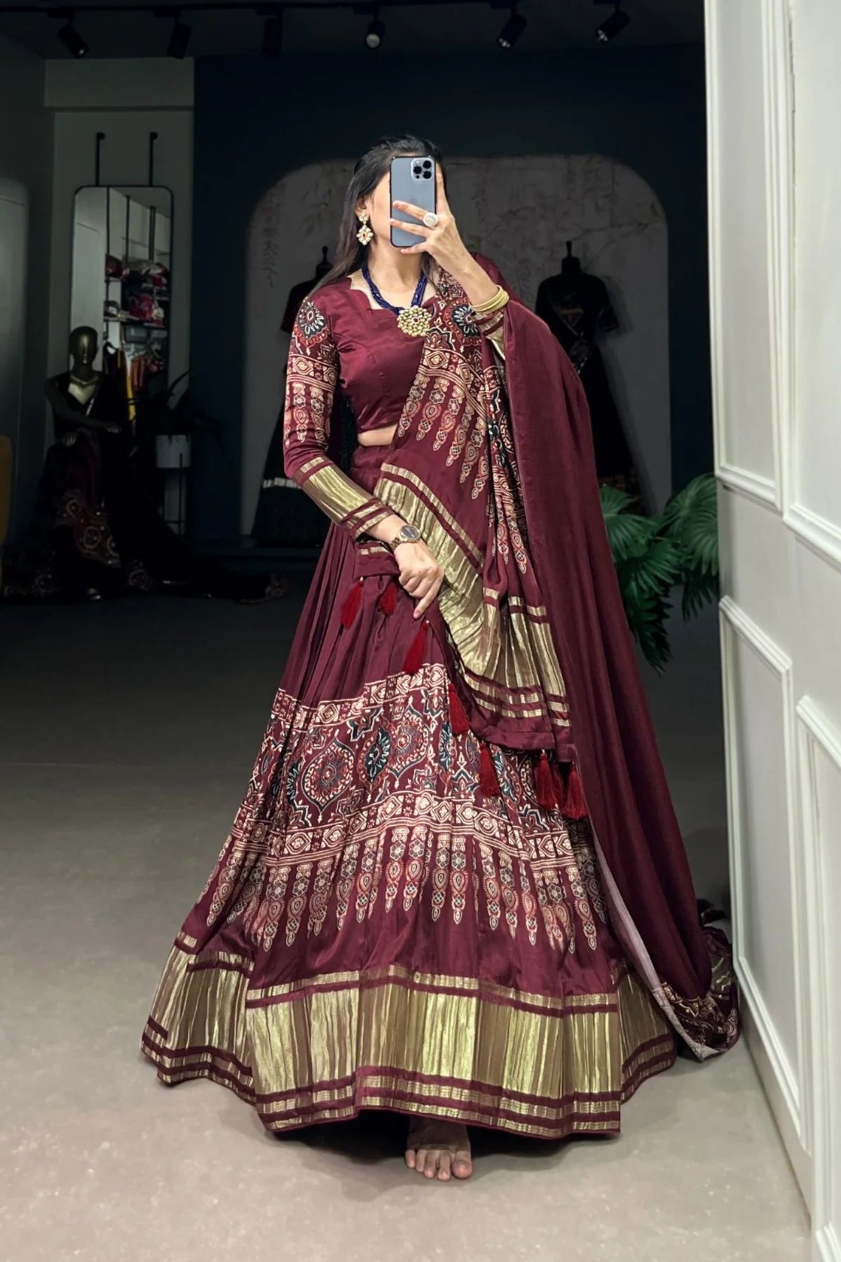 Exquisite Gaji Silk Lehenga Choli with Digital Print and Lagadi Patta 