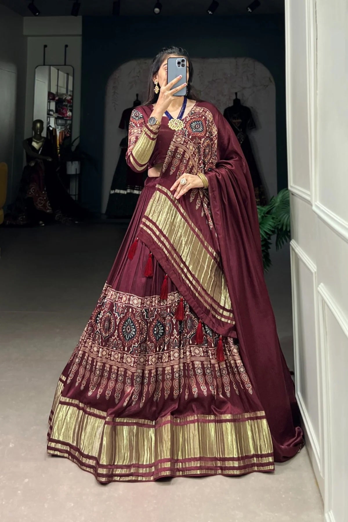 Exquisite Gaji Silk Lehenga Choli with Digital Print and Lagadi Patta 