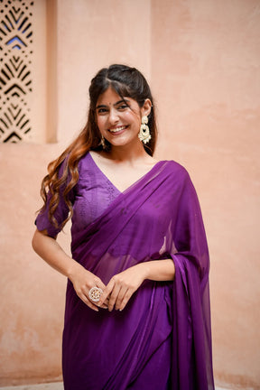 Elegant Purple Chiffon Saree - Lightweight and Versatile for Effortless Charm