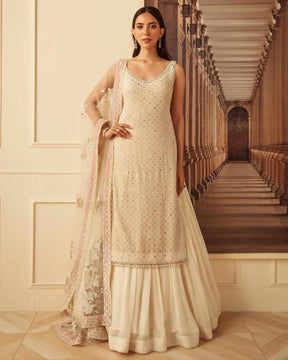 Ivory Chikankari Multicolor Sequins Suit Set | Elegant and Vibrant Ethnic Wear