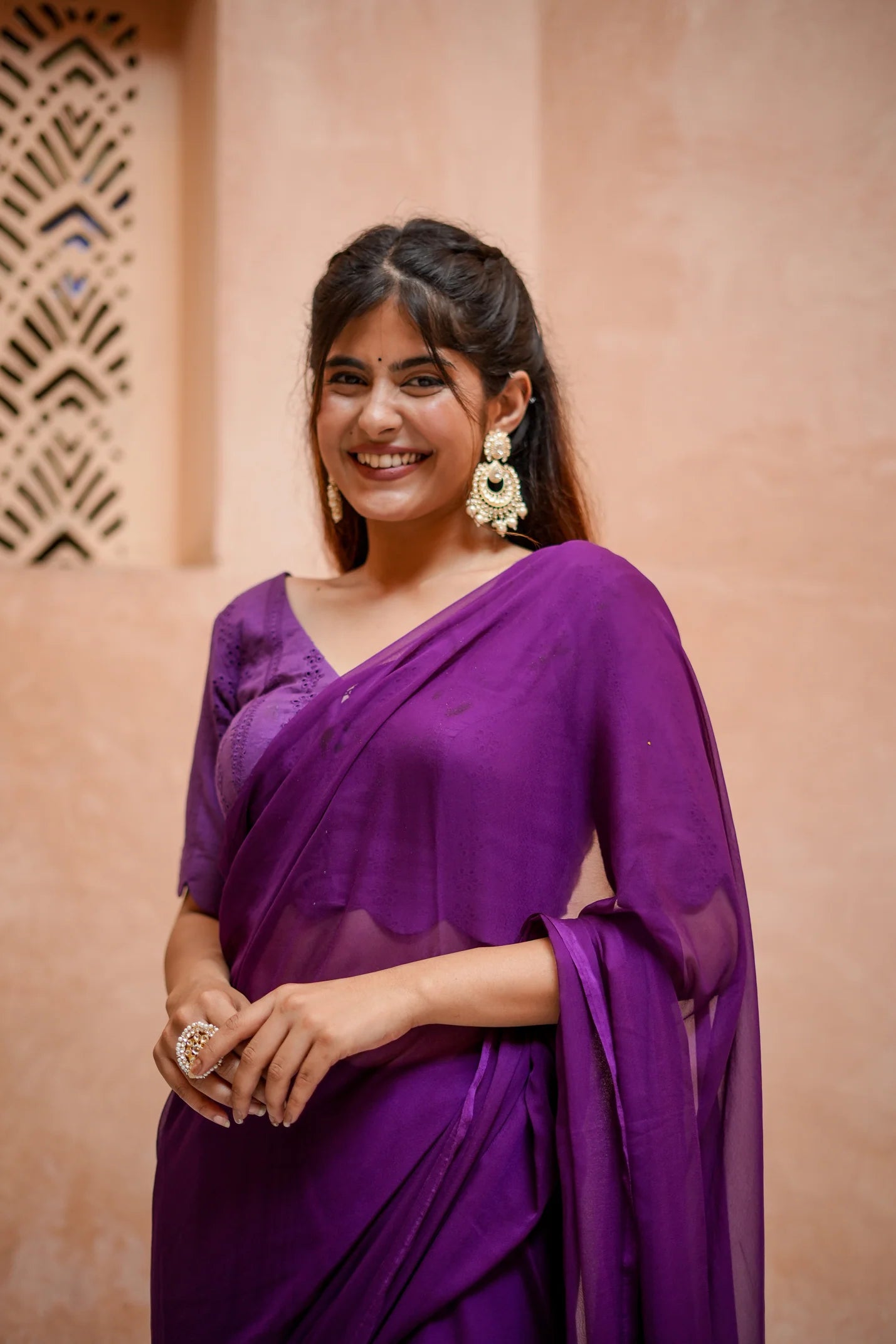 Elegant Purple Chiffon Saree - Lightweight and Versatile for Effortless Charm