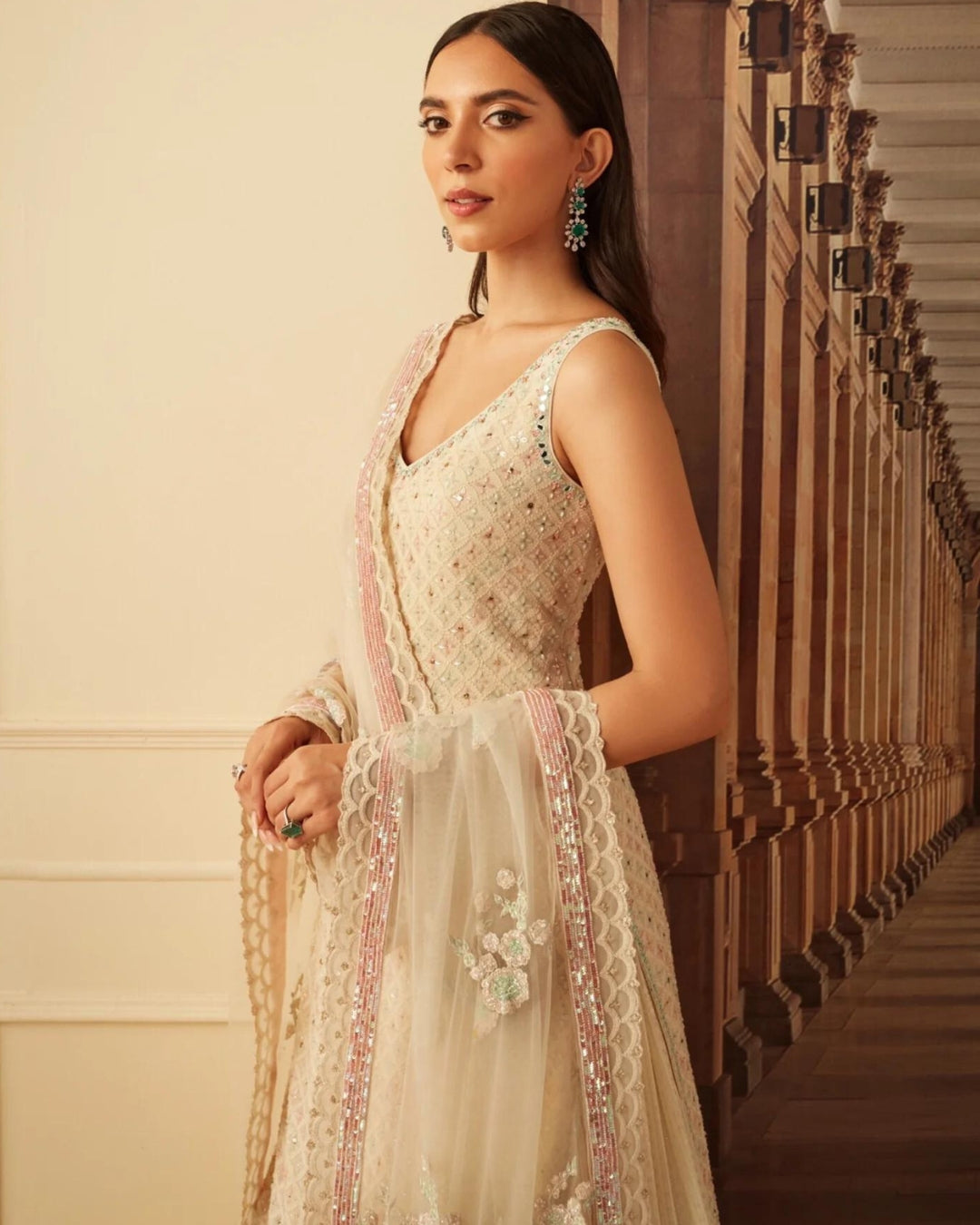 Ivory Chikankari Multicolor Sequins Suit Set | Elegant and Vibrant Ethnic Wear