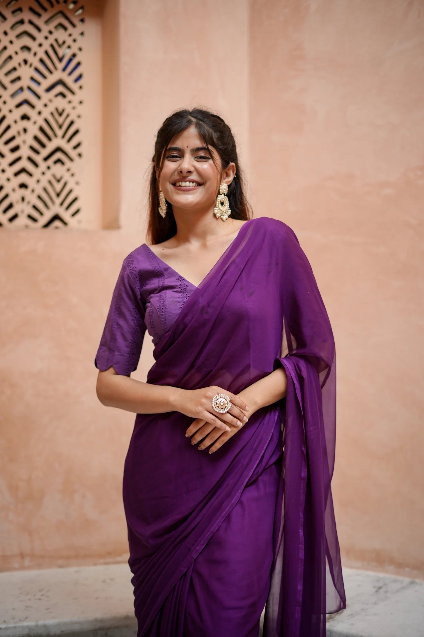 Elegant Purple Chiffon Saree - Lightweight and Versatile for Effortless Charm