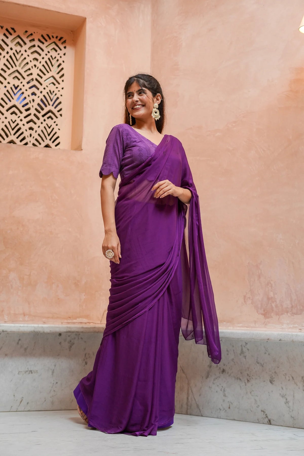 Elegant Purple Chiffon Saree - Lightweight and Versatile for Effortless Charm