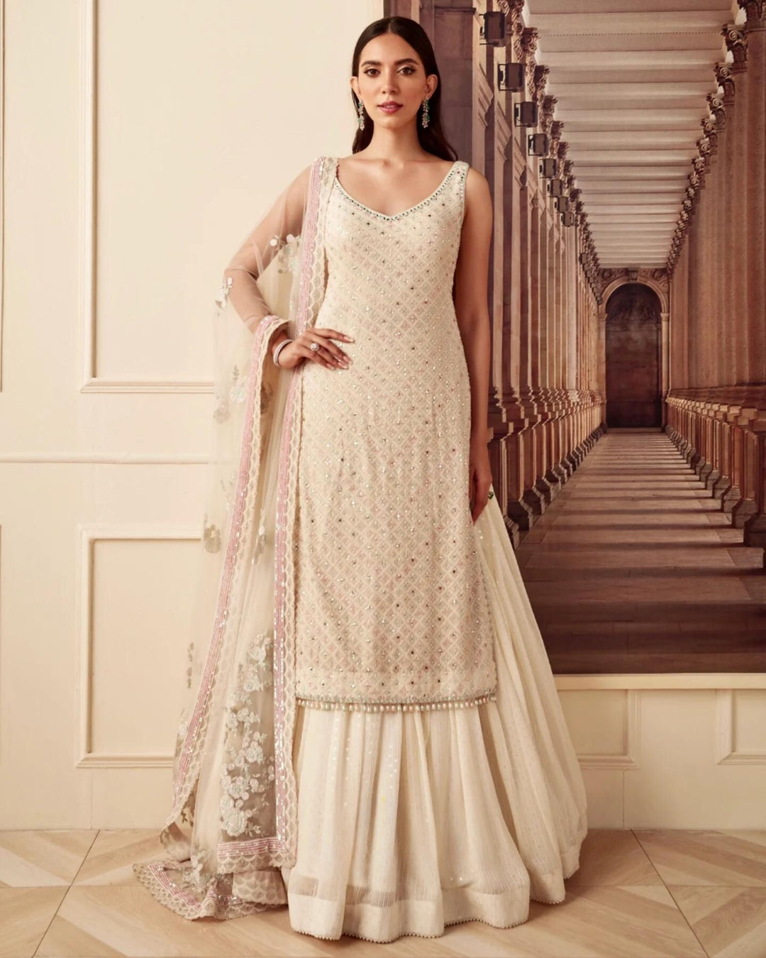 Ivory Chikankari Multicolor Sequins Suit Set | Elegant and Vibrant Ethnic Wear