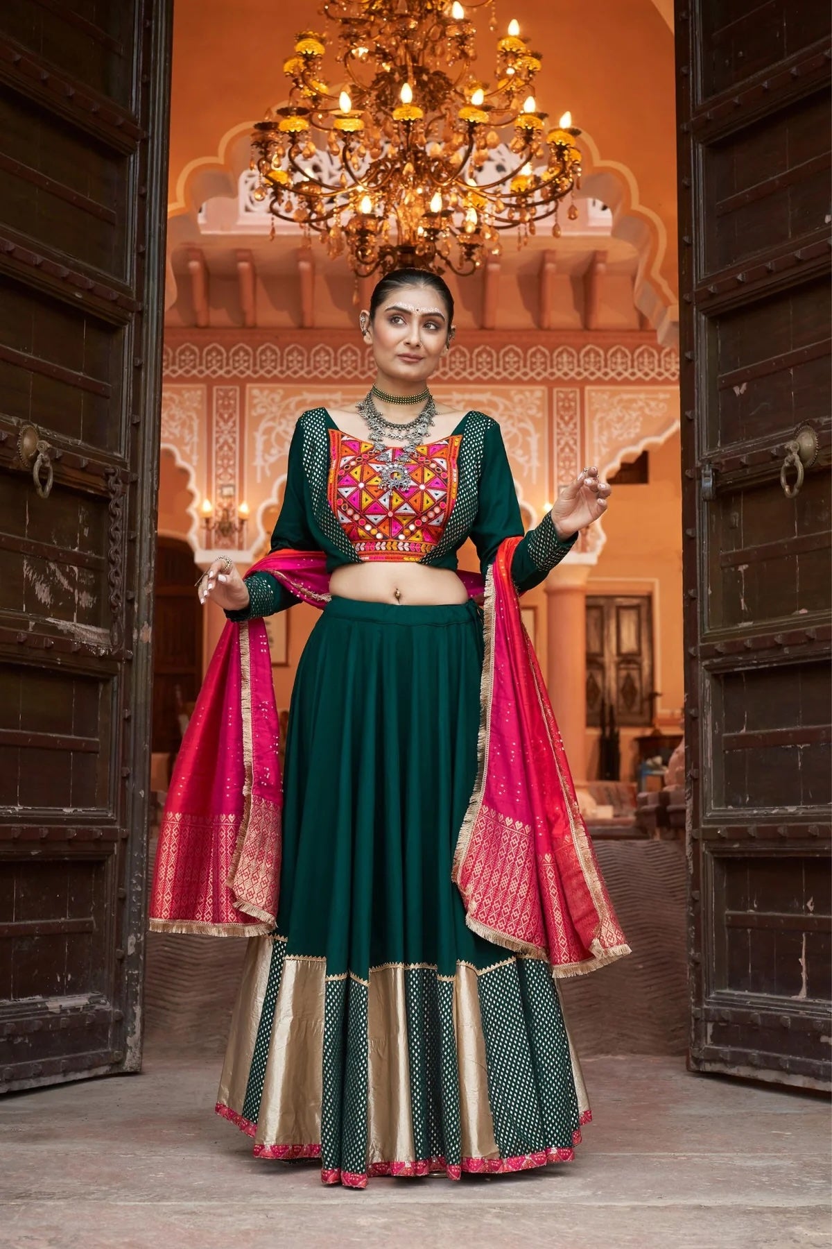 Elegant Green Viscose Rayon Designer Lehenga Choli for Navratri