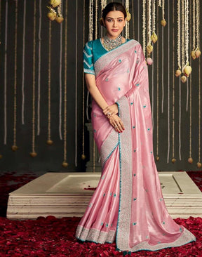 Kajal Aggarwal in Dola Silk Pink Saree