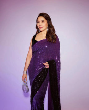 Madhuri Dixit Exudes Elegance in a Royal Purple to Black Ombré Saree