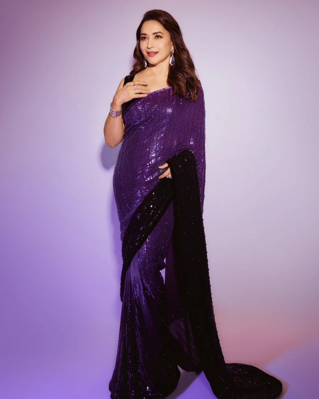 Madhuri Dixit Exudes Elegance in a Royal Purple to Black Ombré Saree