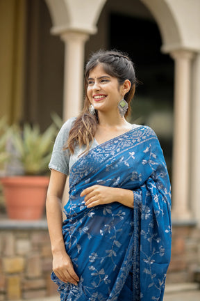 Blue Georgette Saree with Sequin Detailing for Weddings