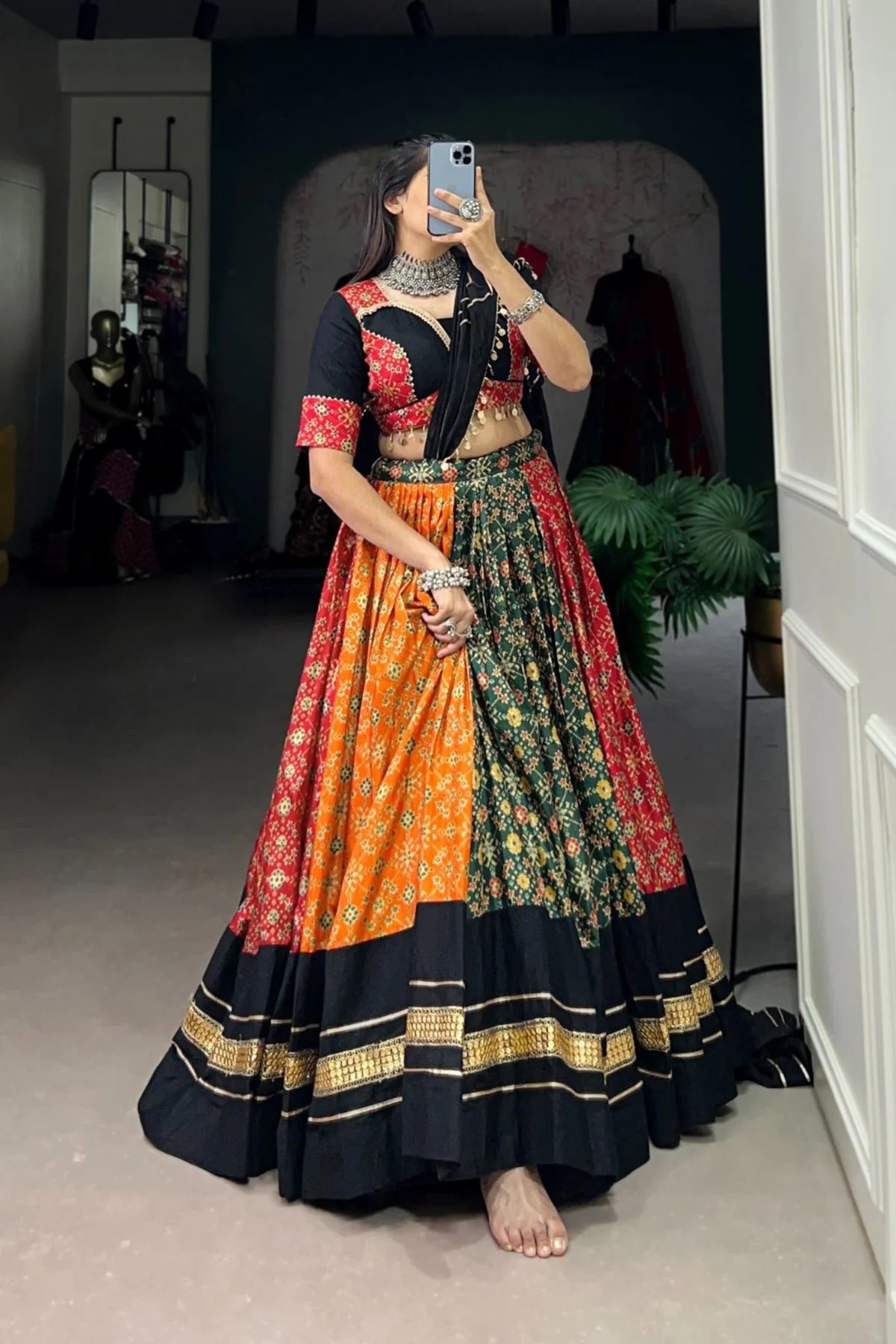 Charming Foil Printed Pure Cotton & Dola Silk Lehenga Choli for Navratri