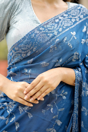 Blue Georgette Saree with Sequin Detailing for Weddings