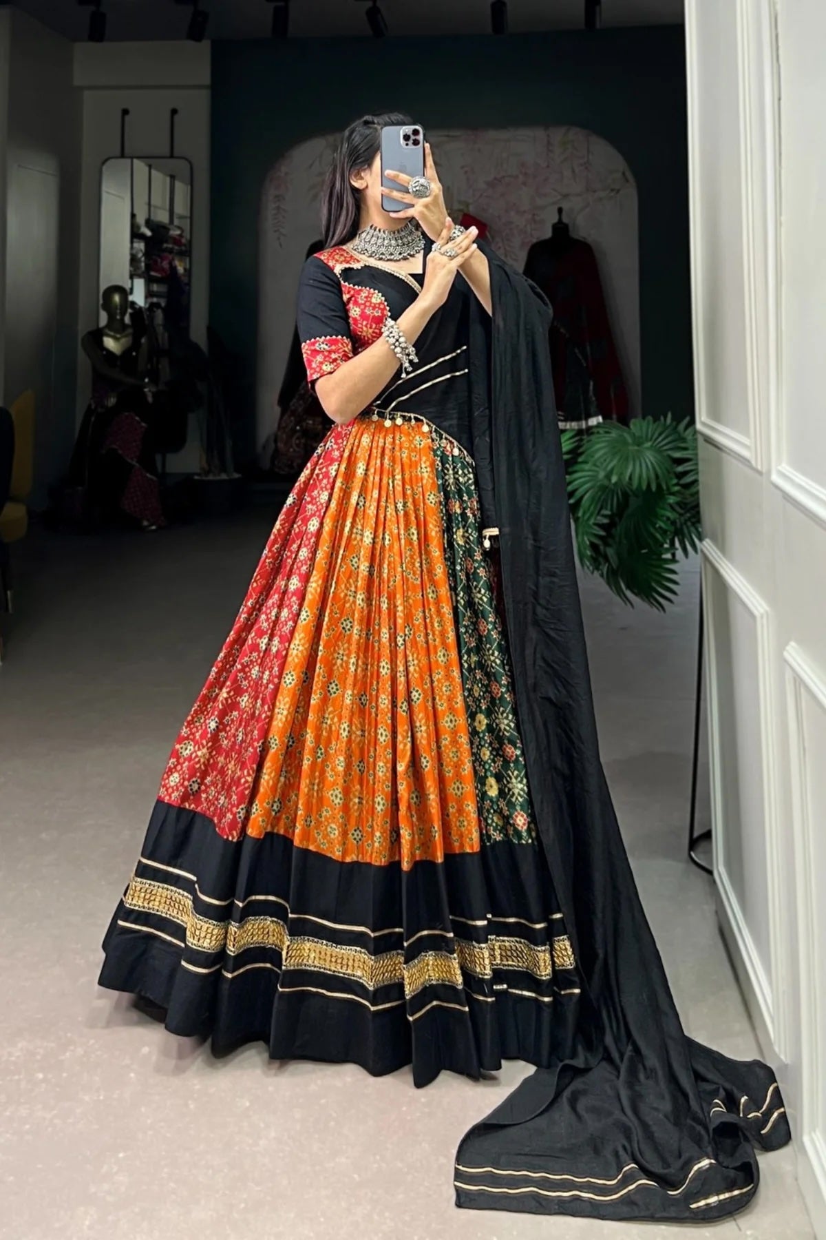 Charming Foil Printed Pure Cotton & Dola Silk Lehenga Choli for Navratri