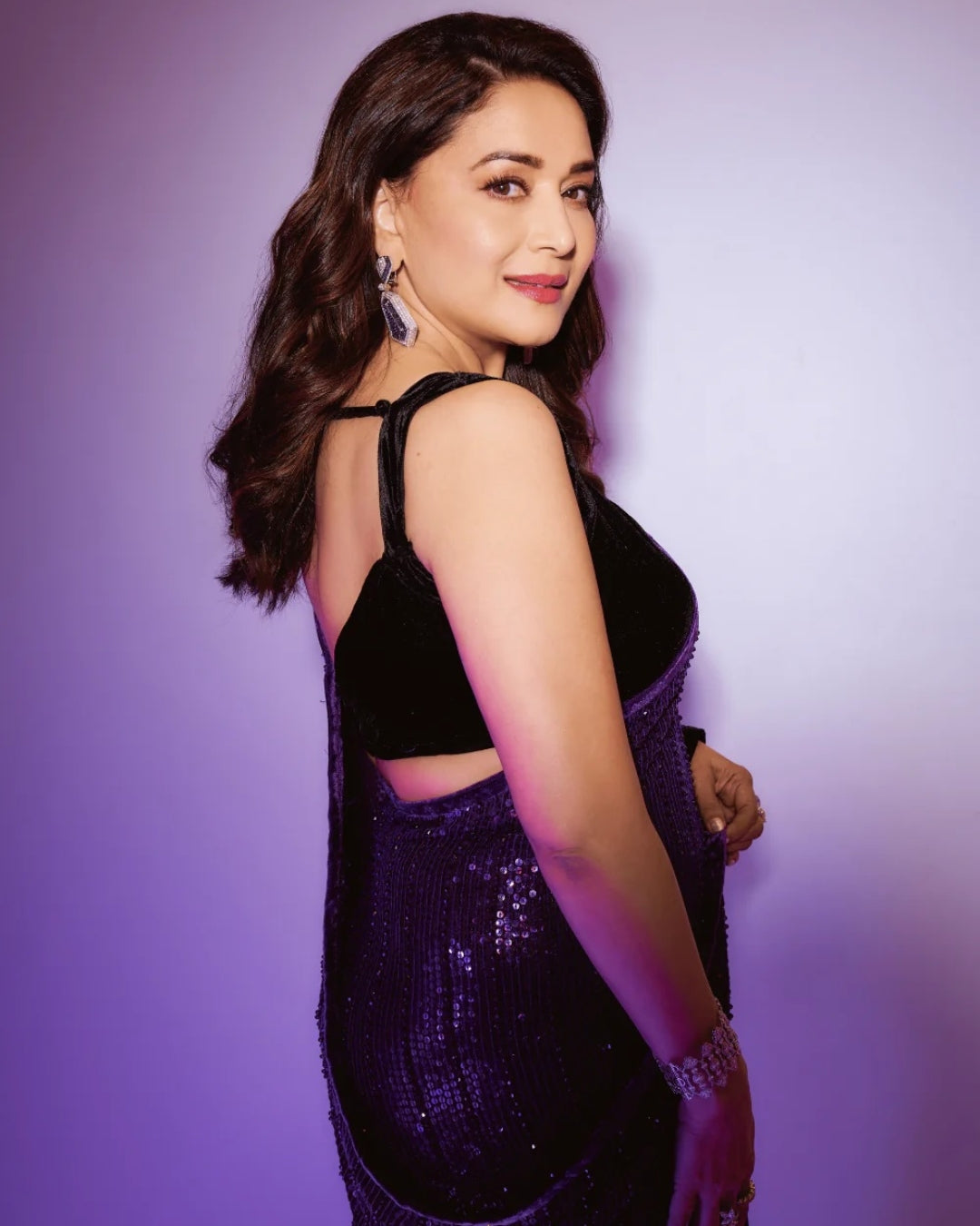 Madhuri Dixit Exudes Elegance in a Royal Purple to Black Ombré Saree