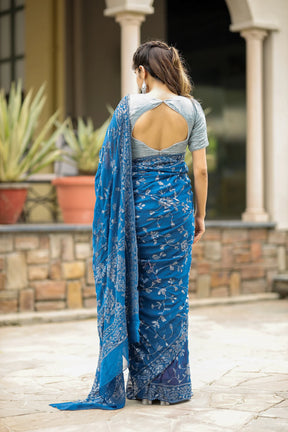 Blue Georgette Saree with Sequin Detailing for Weddings