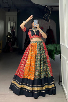 Charming Foil Printed Pure Cotton & Dola Silk Lehenga Choli for Navratri