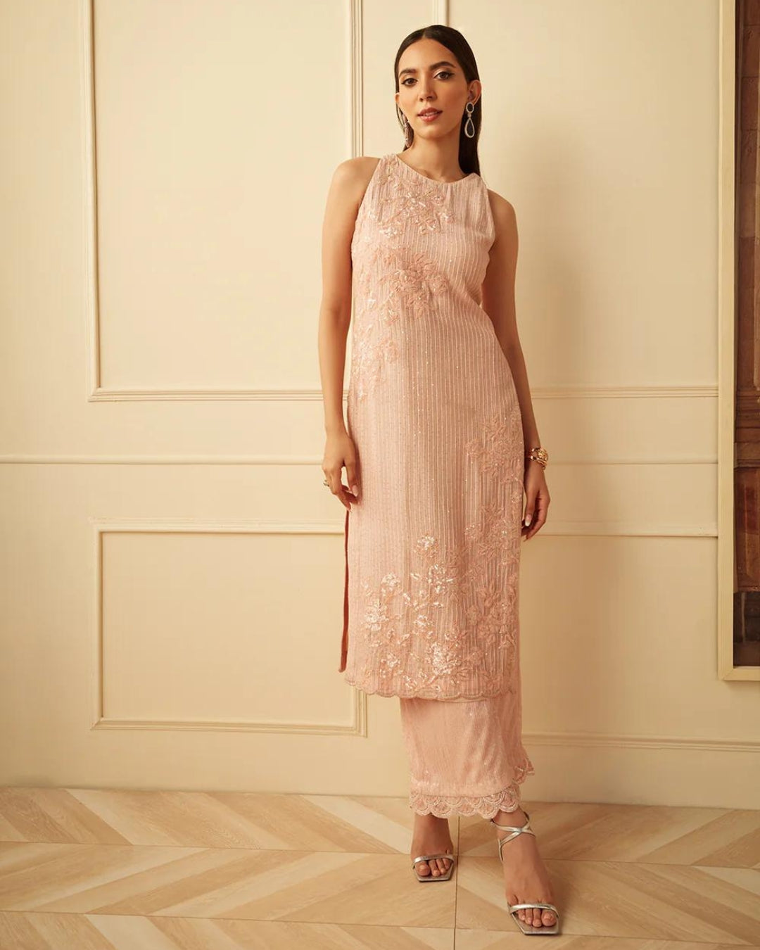 Blush Pink Halter Suit | Elegant and Contemporary Ethnic Wear