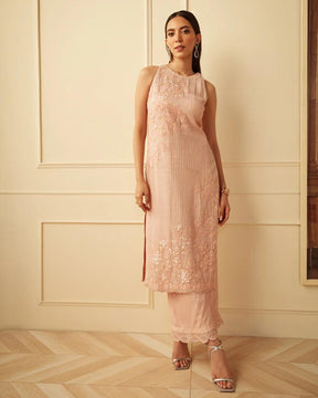 Blush Pink Halter Suit | Elegant and Contemporary Ethnic Wear