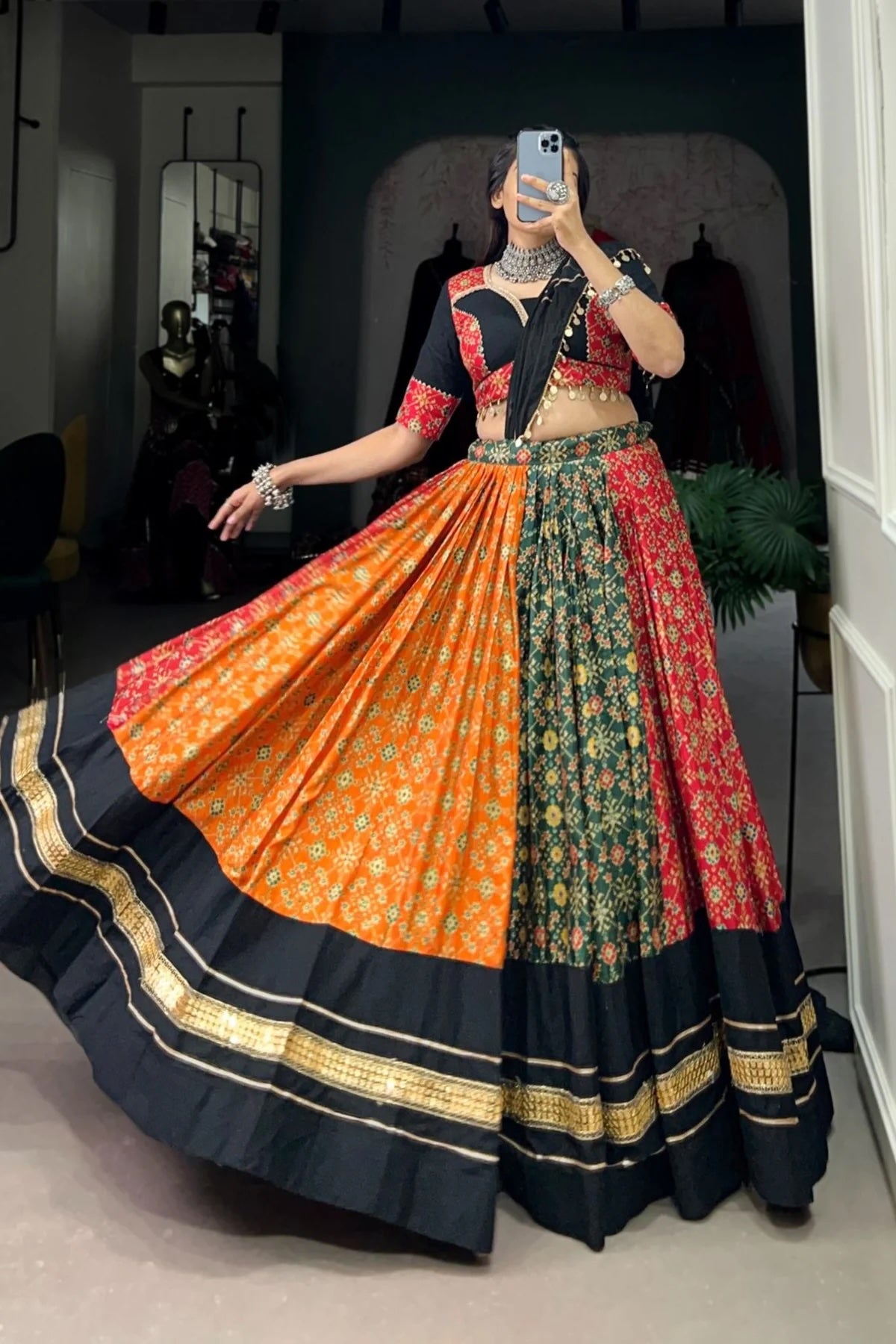 Charming Foil Printed Pure Cotton & Dola Silk Lehenga Choli for Navratri