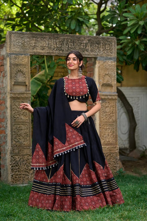 Navratri Special Black Printed Pure Cotton Lehenga Choli