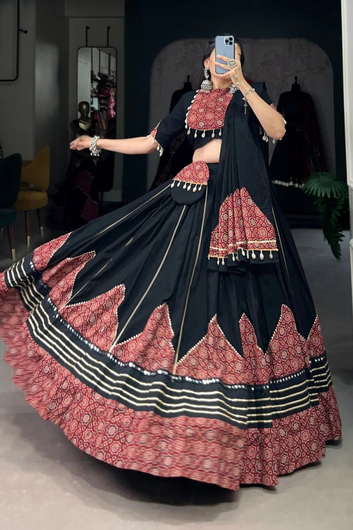 Navratri Special Black Printed Pure Cotton Lehenga Choli