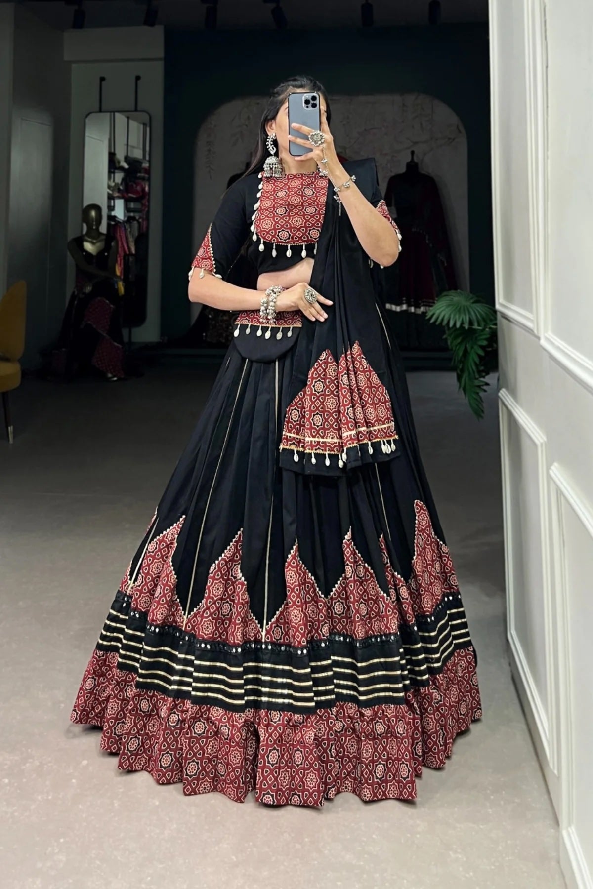 Navratri Special Black Printed Pure Cotton Lehenga Choli