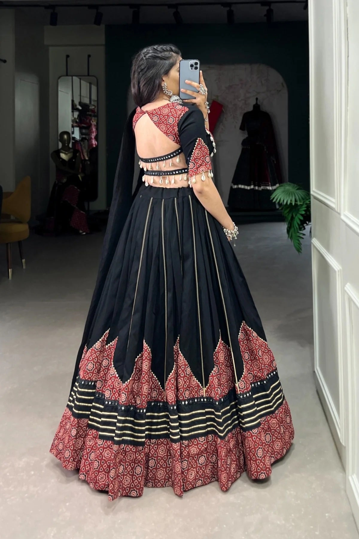 Navratri Special Black Printed Pure Cotton Lehenga Choli